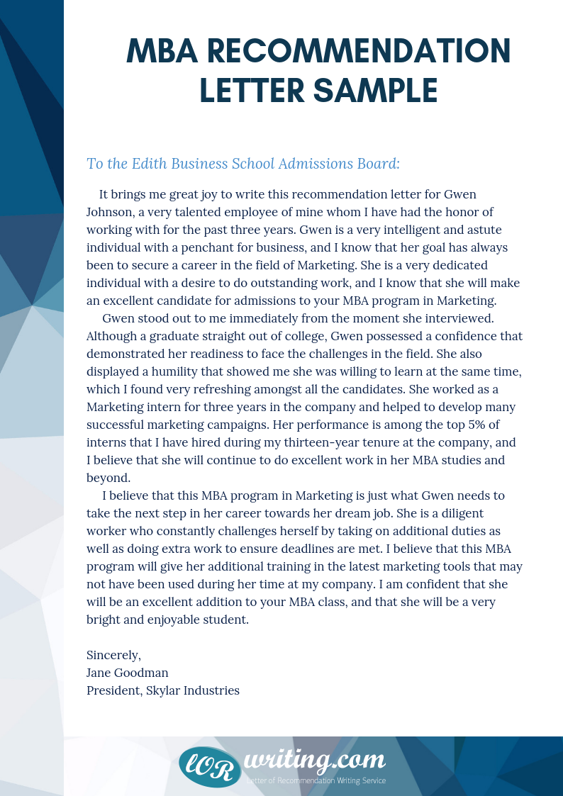Letter Of Recommendation Mba Collection Letter Template Collection